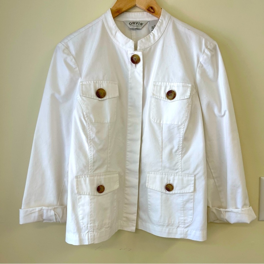 Orvis Women's White Cotton Jacket with Pockets Size 12